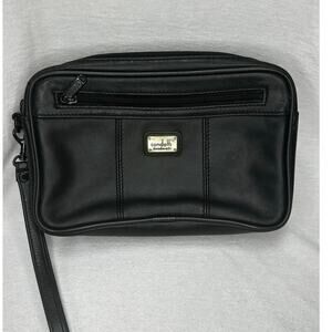 VTG Condotti Handmade Designer Black Leather Travel Make-up Toiletrie Wristlet